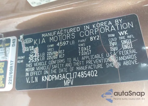 2018 Kia Sportage Lx from USA, damaged, VIN KNDPM3AC1J7485402